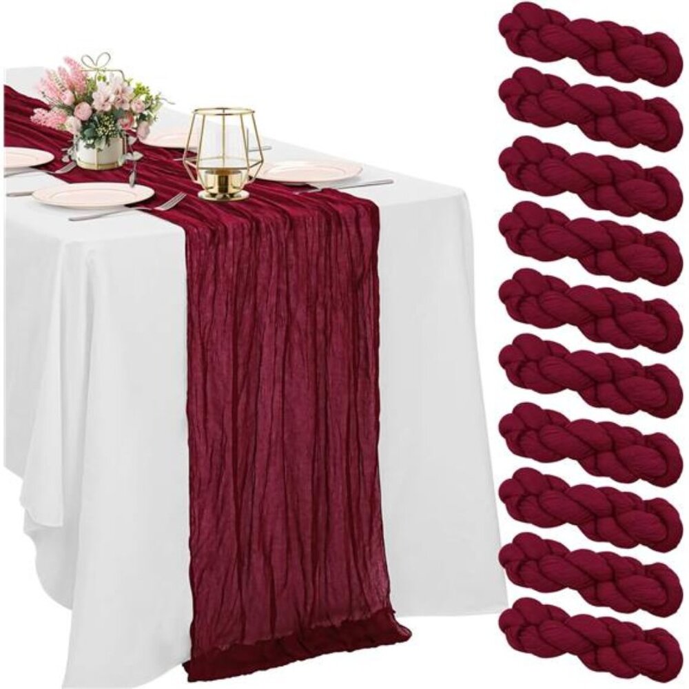 10 Pack Burgundy Cheesecloth Table Runner 10FT Boho Gauze Fabric Table Runner